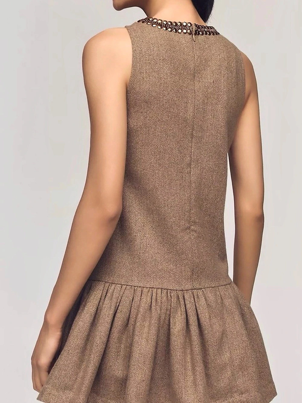 Anthropologie Beaded Keyhole Shift Dress Beaded Mini Dress Brown Size Small NWT - Picture 7 of 7